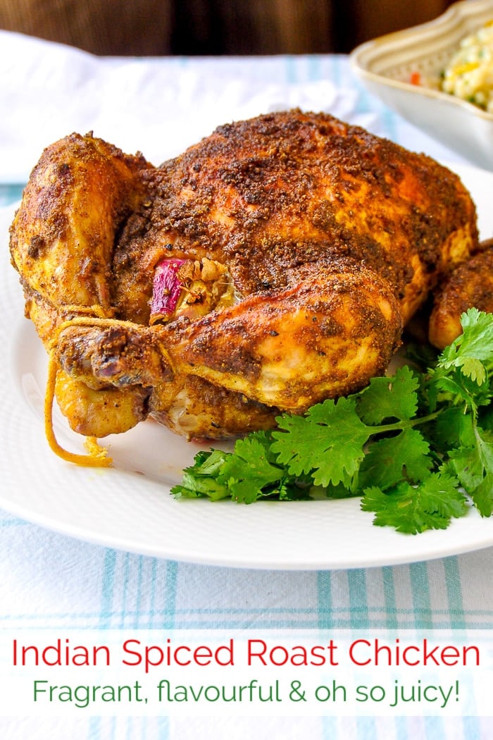 Indian Spiced Roast Chicken photo with title text added for Pinterest