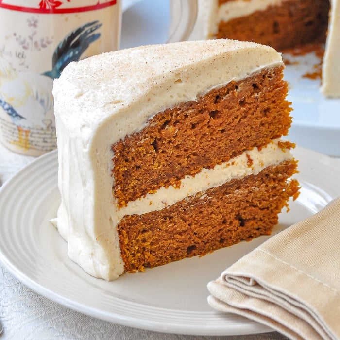 Sticky Toffee Pumpkin Cake close up photo of a single slice