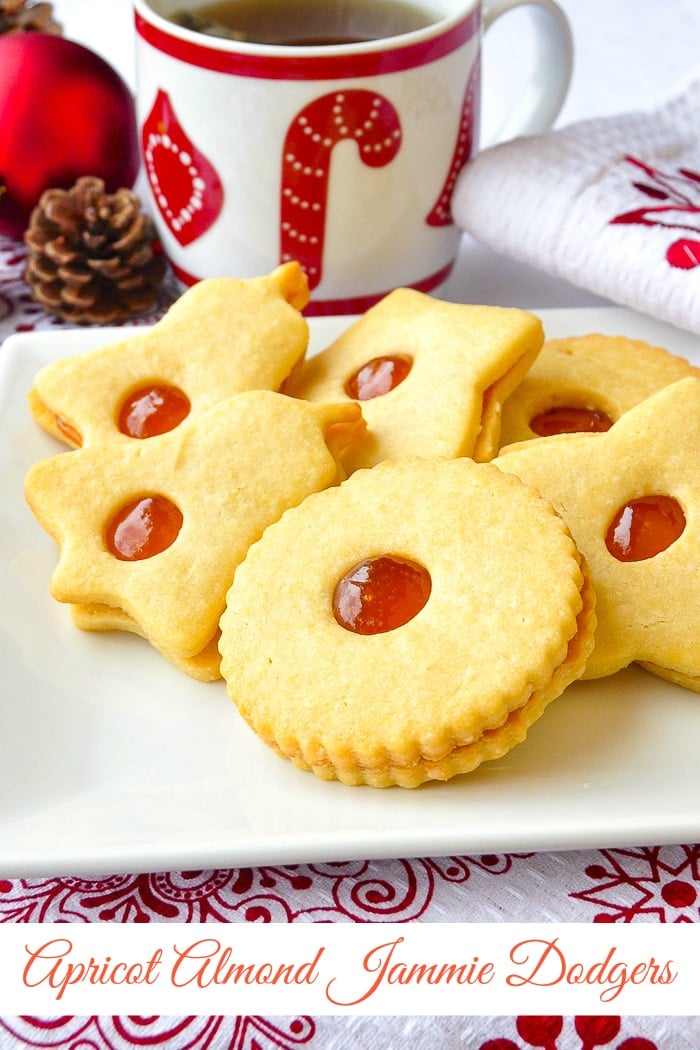 Apricot Almond Jammie Dodgers photo with title text added for Pinterest