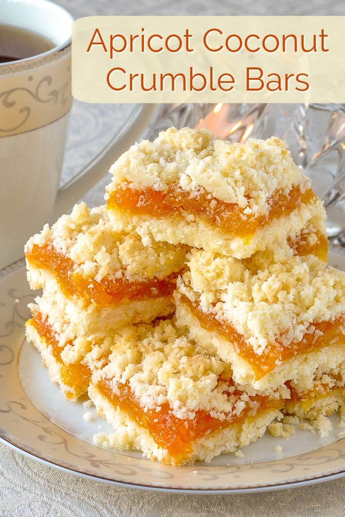 Apricot Coconut Crumble Bars image with title text for Pinterest