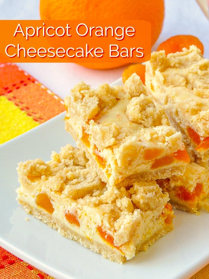 Apricot Orange Cheesecake Bars photo with title text added for Pinterest