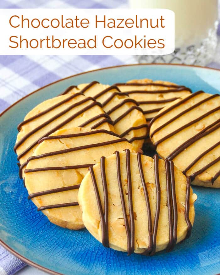 Chocolate Hazelnut Shortbread Cookies image with title text