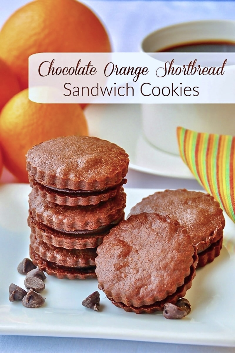 Chocolate Orange Shortbread Sandwich Cookies image with title text for Pinterest.