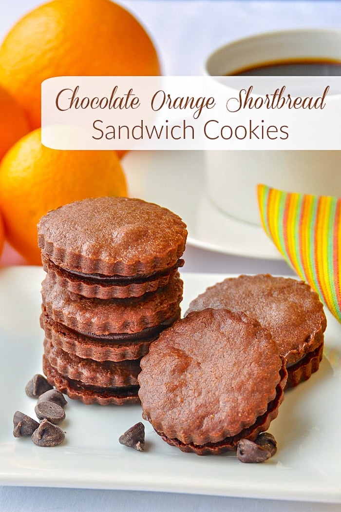 Chocolate Orange Shortbread Sandwich Cookies image with title text for Pinterest