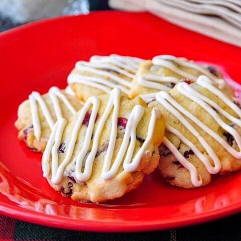 Cranberry Orange Cookies with Almonds Photo on a red ceramic plate