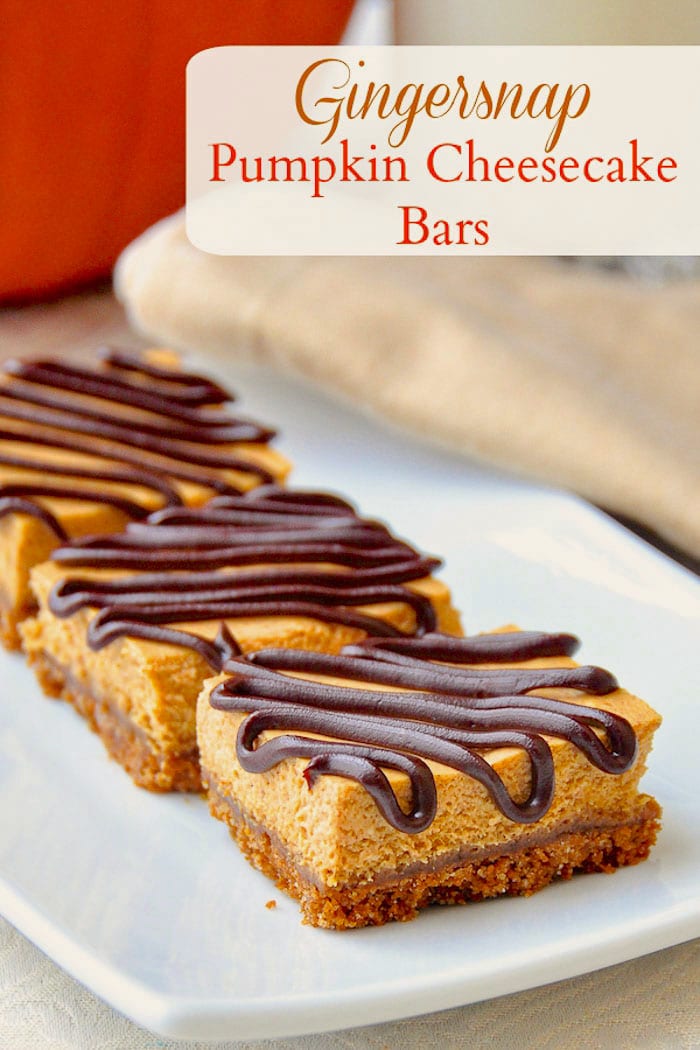 Gingersnap Pumpkin Cheesecake Bars photo with title text for Pinterest