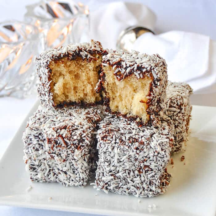 Lamingtons. An aunsralian favourite with chocolate and coconut surrounding homemade white cake.