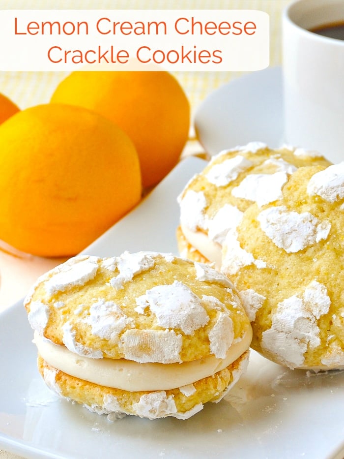 Lemon Cream Cheese Crackle Cookies photo with title text for Pinterest