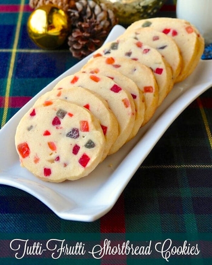 Tutti Frutti Shortbread Cookies photo with title text added for social media.
