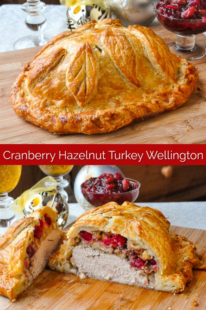 Cranberry Hazelnut Turkey Wellington photo collage with title text for Pinterest