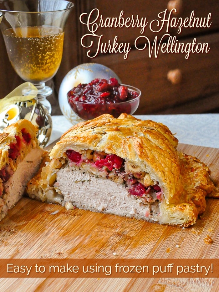 Cranberry Hazelnut Turkey Wellington photo with title text for Pinterest