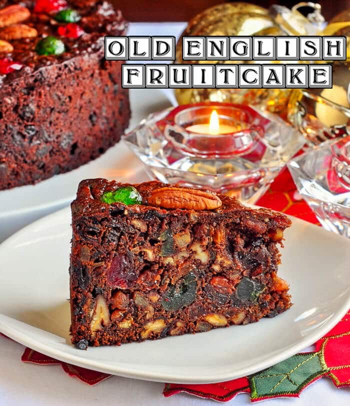 Old English Fruitcake slice image with title text