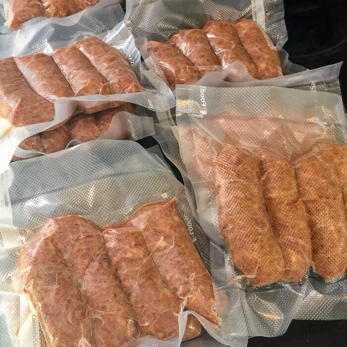 Sausage links vacuum packed and ready for the freezer.