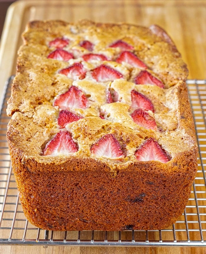 Strawberry Banana Bread cooling on a wire rack