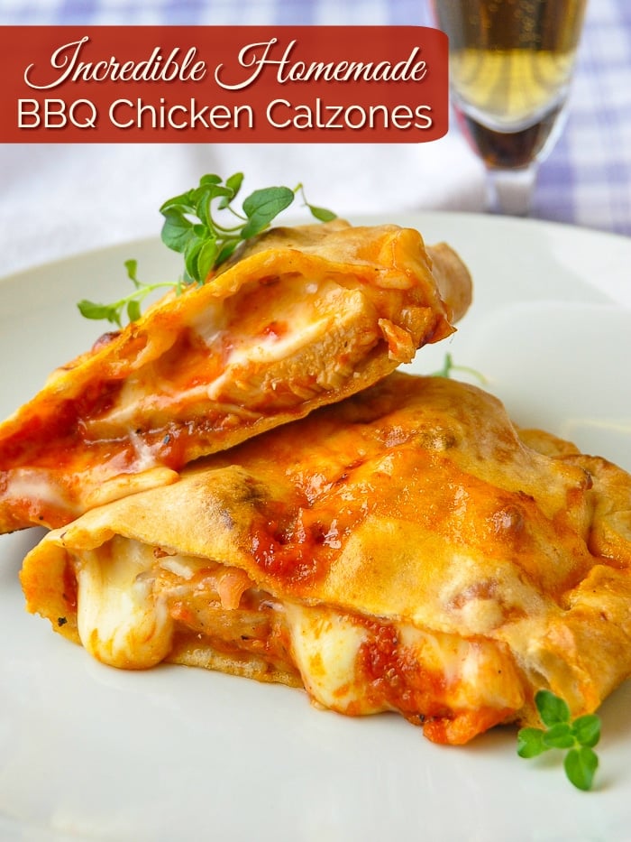Crispy Thin Crust Barbecue Chicken Pizza as Calzones photo with title text for Pinterest