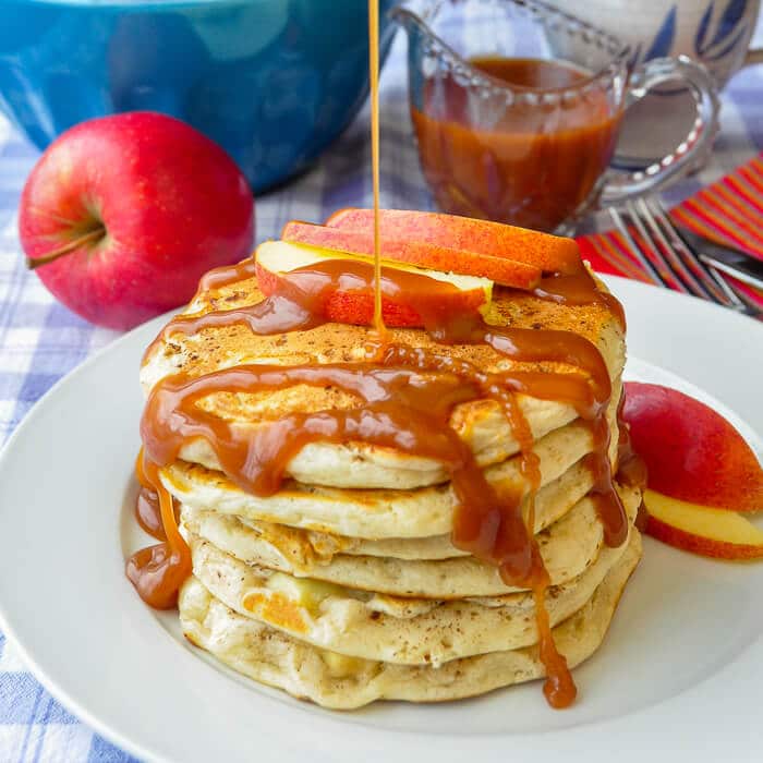 Caramel Apple Pancakes, a best brunch recipe! Perfect for Pancake Day!