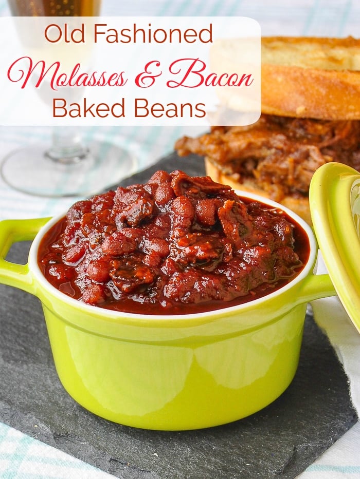 Old Fashioned Molasses and Bacon Baked Beans photo with title text for Pinterest