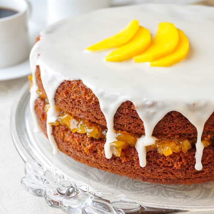 One Bowl Gingerbread Cake with Mango Vanilla Jam