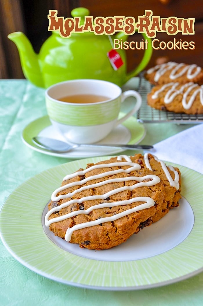 Molasses Raisin Biscuit Cookies image with title text for Pinterest