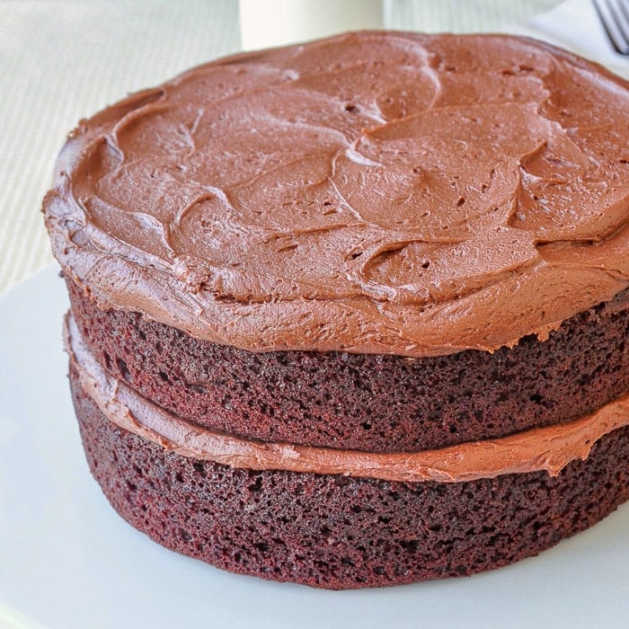 Chocolate Banana Cake close up of entire finished cake