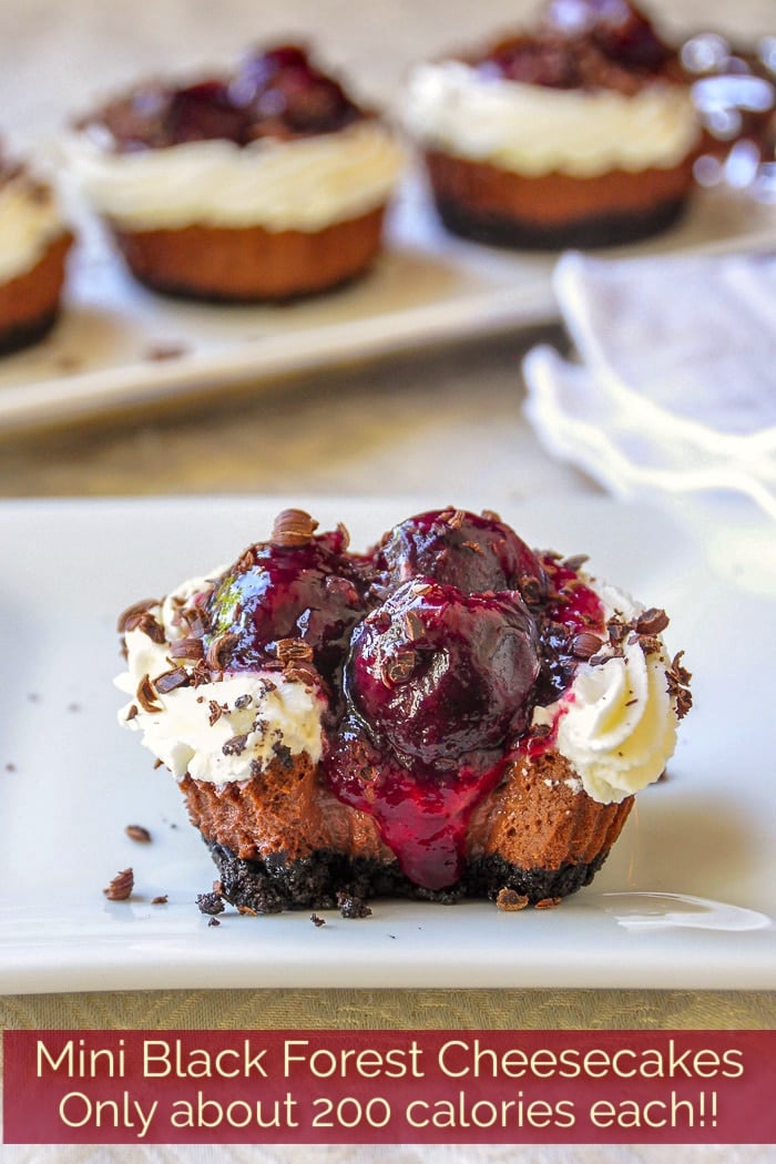 Mini Black Forest Cheesecakes photo with title text added for Pinterest