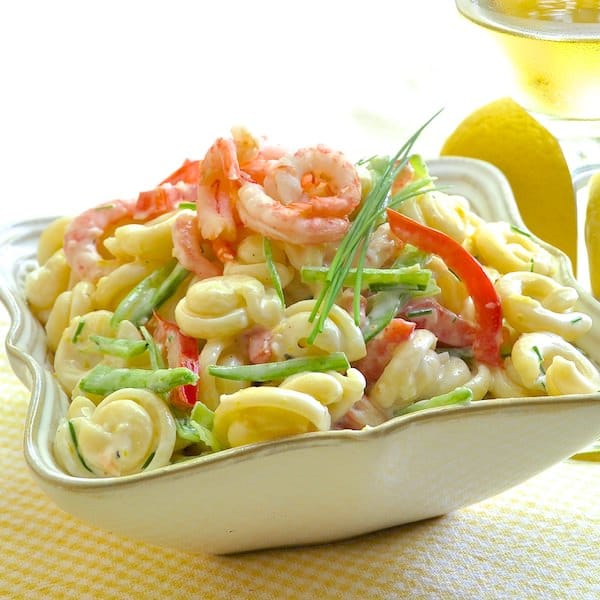 Lemon Shrimp Pasta Salad using a low fat yogurt based dressing.