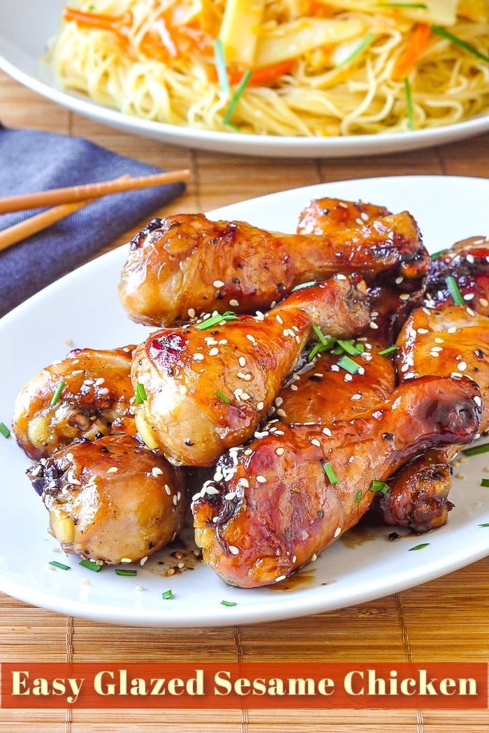Glazed Sesame Chicken photo with title text added for Pinterest