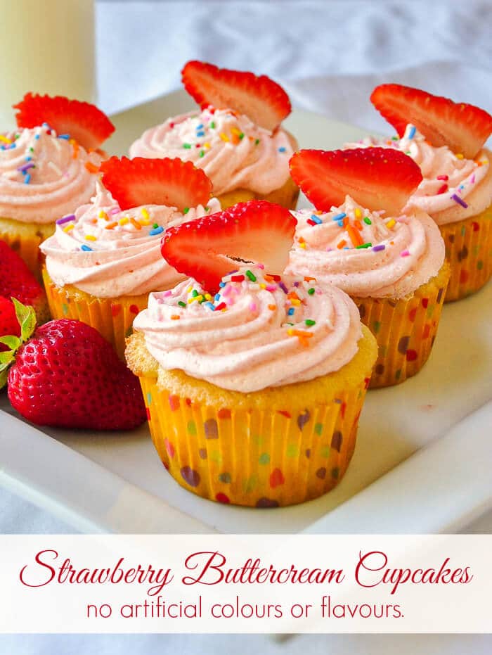 Strawberry Buttercream Cupcakes - no artificial, colours or flavours!