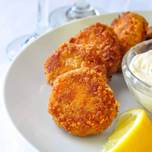 Mini Crab Cakes with Lime Chive Mayonnaise. Perfect party bites!
