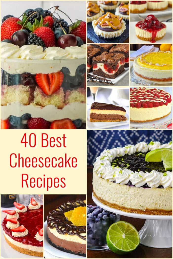 Top Ten Cheesecake Recipes photo collage with title text added for Pinterest