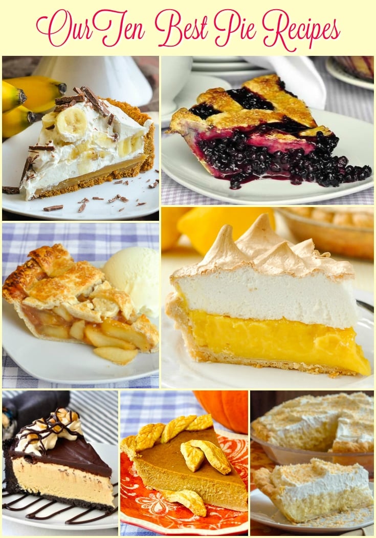 Top Ten Pie Recipes by Rock Recipes photo collage with title text for Pinterest