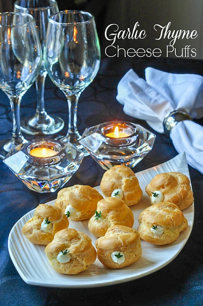 Garlic Thyme Cheese Puffs photo with title text for Pinterest.