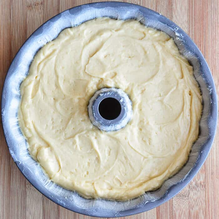 The Best Vanilla Pound Cake recipe photo of the cake ready for the oven