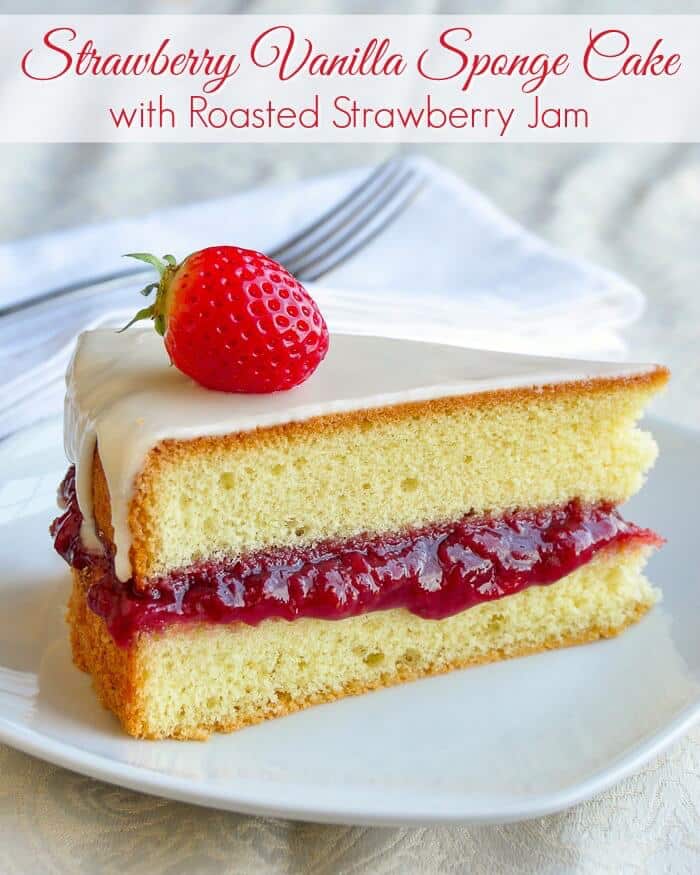 Strawberry Vanilla Sponge Cake Image with text