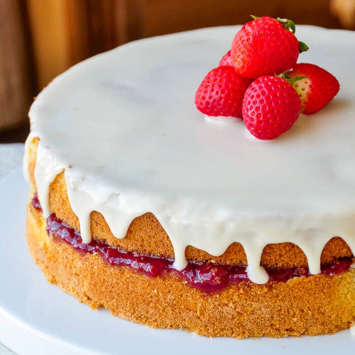 Strawberry Vanilla Sponge Cake with Roasted Strawberry Jam