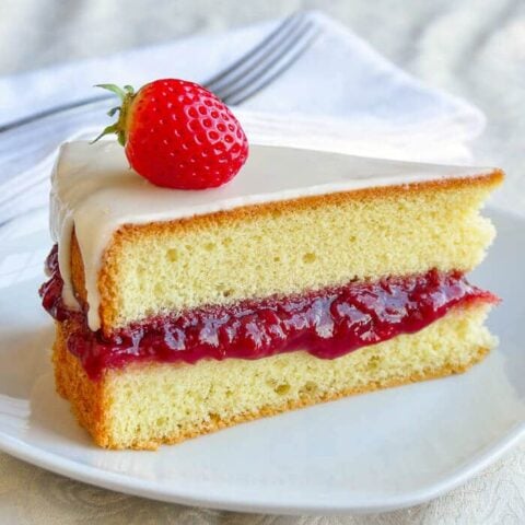 Strawberry Vanilla Sponge Cake with Roasted Strawberry Jam