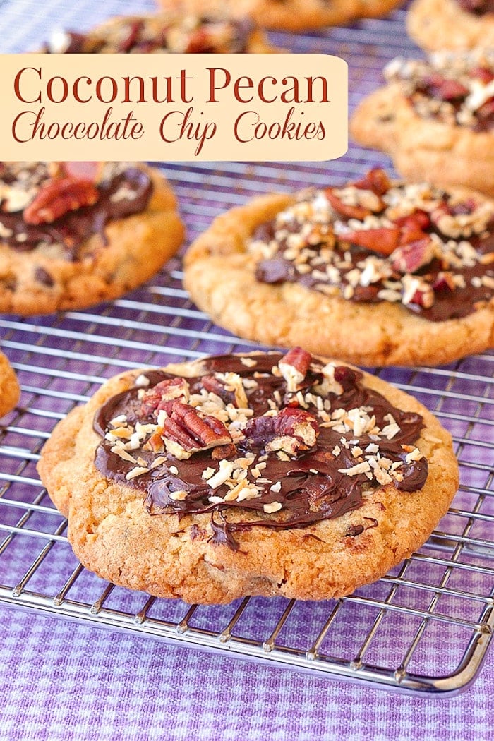 Coconut Pecan Chocolate Chip Cookies image with title text for Pinterest