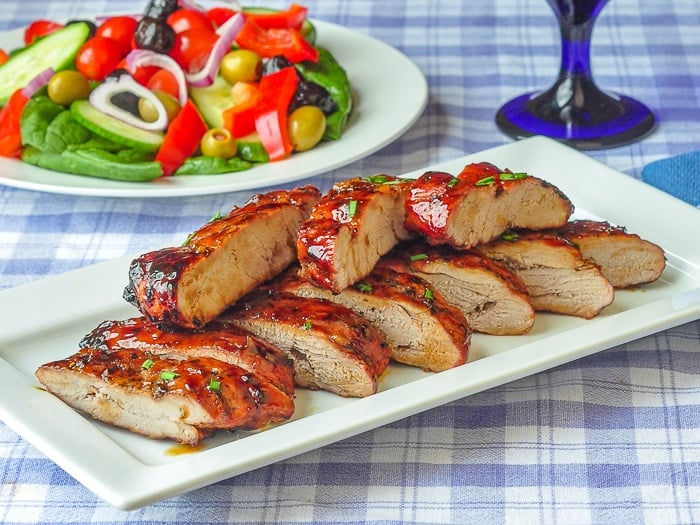 Low Fat Honey Garlic Boneless Ribs photo of cut ribs on a white serving platter