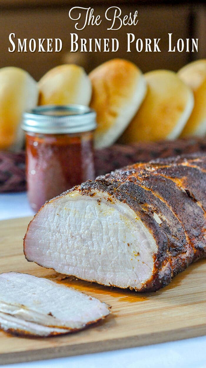 Smoked Pork Loin. Photo with title text for Pinterest