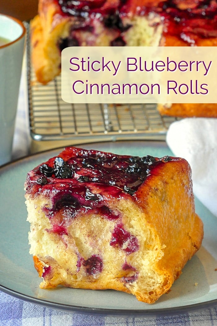 Sticky Blueberry Cinnamon Rolls image with title text for Pinterest
