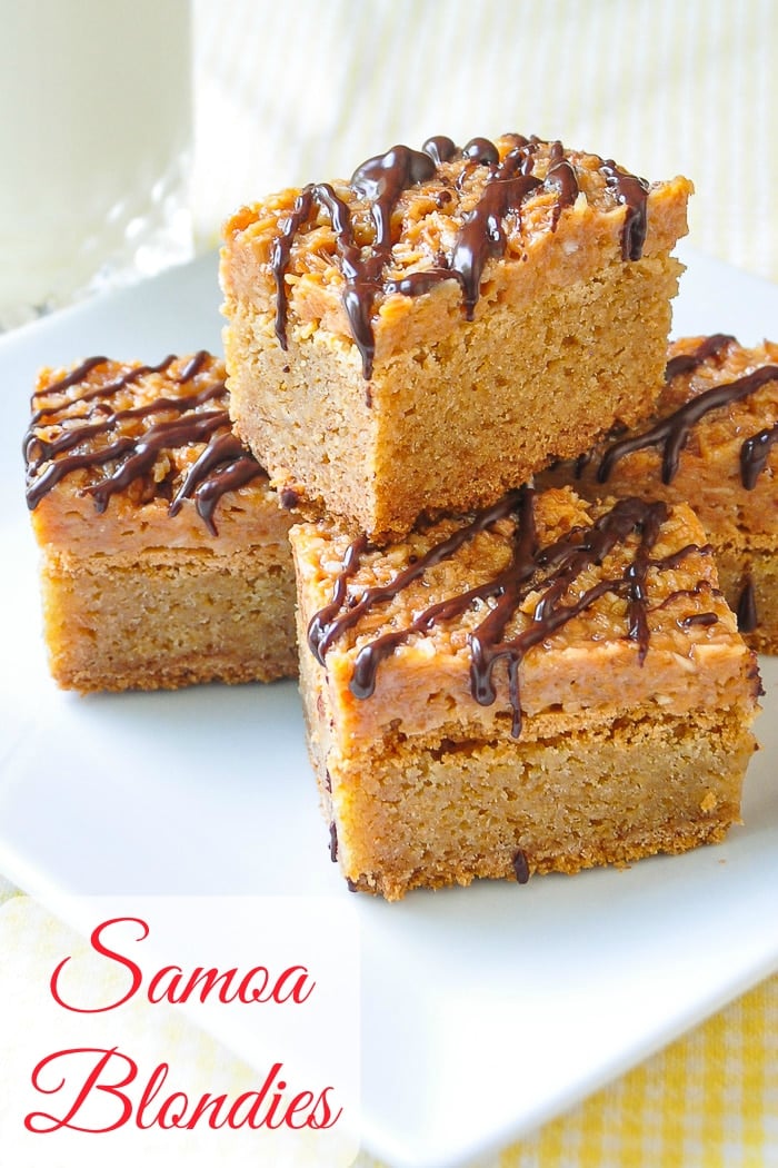 Samoa Blondies photo with title text added for Pinterest
