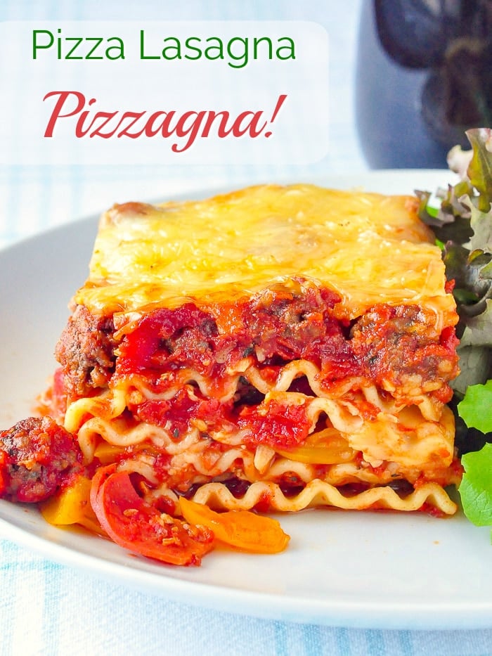 Pizza Lasagna photo with title text for Pinterest