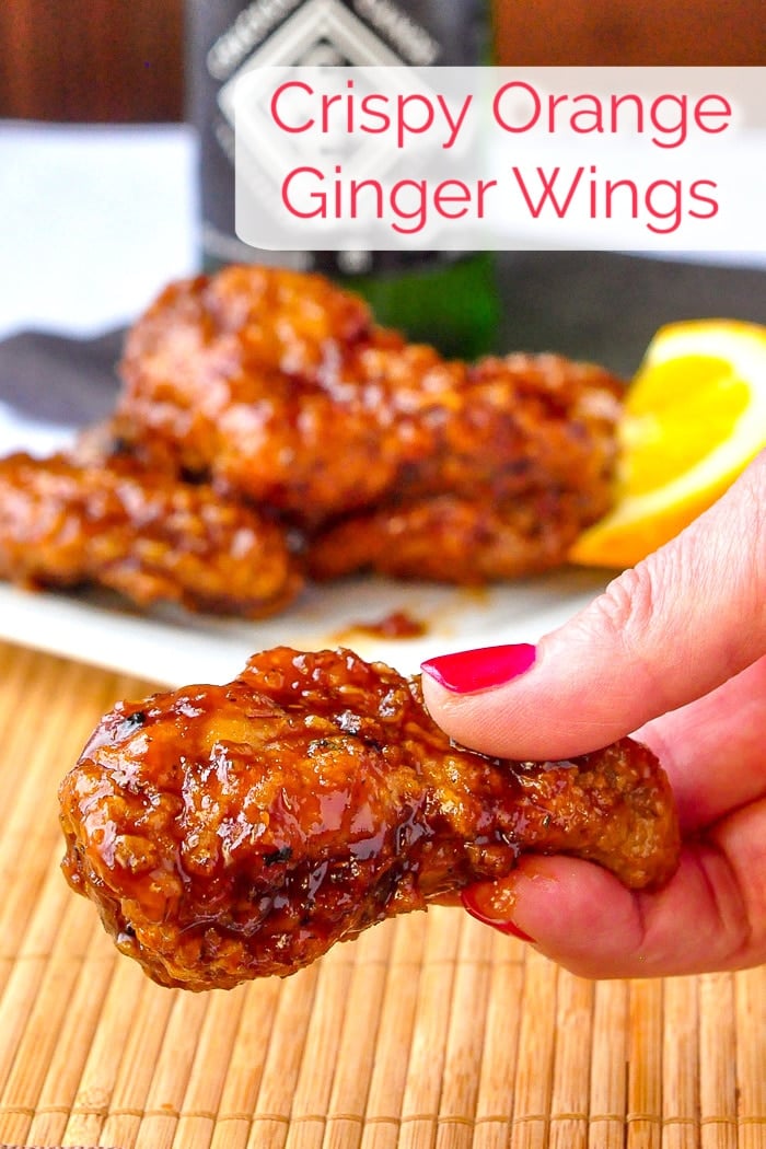 Crispy Orange Ginger Wings photo with title text added for Pinterest