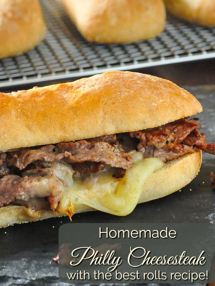 Homemade Philly Cheesesteak photo with title text for Pinterest