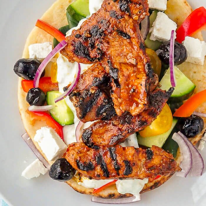 Pork Souvlaki with Lemon Oregano Tzatziki