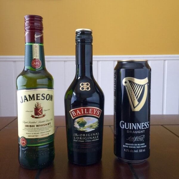 Jameson Whiskey, Bailey's Irish Cream Liqueur and Guinness Stout Beer