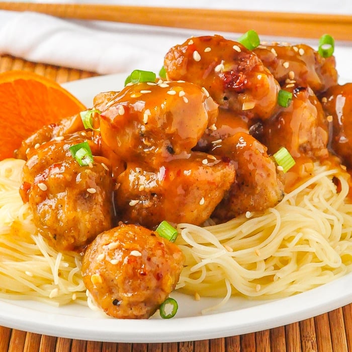 Orange Chicken on Chinese noodles