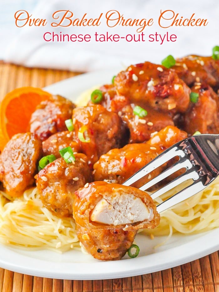 Oven Baked Orange Chicken photo with title text for Pinterest