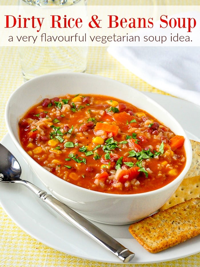 Dirty Rice and Beans Soup photo with title text for Pinterest