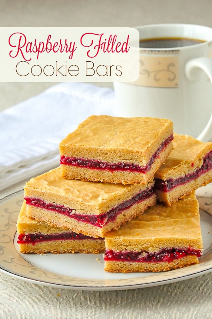 Raspberry Filled Cookie Bars image with title text for Pinterest